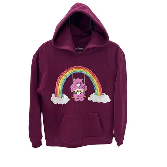 Care Bears Hoodie Rainbow Embroidered Cheer Bear Wine Juniors LG - Picture 1 of 4